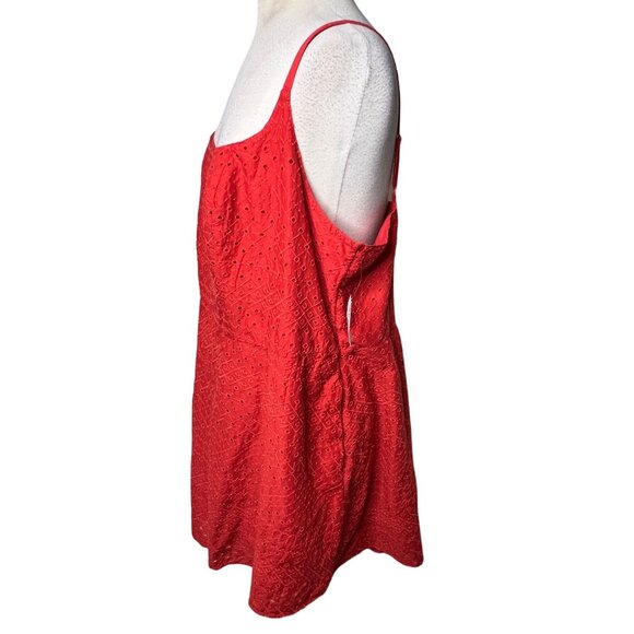 Old Navy Coral Orange Eyelet Mini Dress 3X Pockets Adj Straps Lined Embroidered - Picture 3 of 16